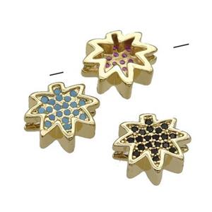 Copper MapleLeaf Beads Pave Zircon Gold Plated Mixed, approx 12mm