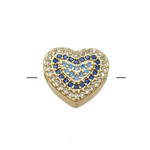 Copper Heart Beads Pave Blue Zircon Gold Plated, approx 12-14mm