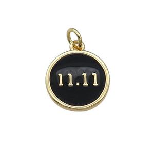 Copper Circle Pendant Double 11 Black Enamel Gold Plated, approx 14mm
