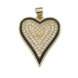 Copper Heart Pendant Pave Zircon Black Enamel Gold Plated, approx 20-25mm