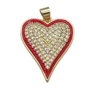 Copper Heart Pendant Pave Zircon Red Enamel Gold Plated, approx 20-25mm