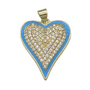 Copper Heart Pendant Pave Zircon Blue Enamel Gold Plated, approx 20-25mm