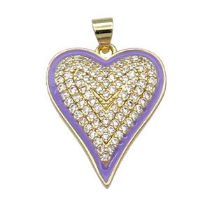 Copper Heart Pendant Pave Zircon Lavender Enamel Gold Plated, approx 20-25mm