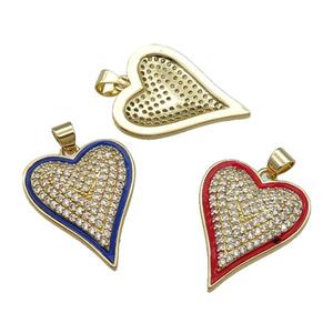 Copper Heart Pendant Pave Zircon Enamel Gold Plated Mixed, approx 20-25mm