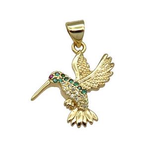 Copper Hummer Bird Pendant Pave Zircon Gold Plated, approx 15-18mm