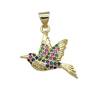 Copper Hummer Bird Pendant Pave Zircon Gold Plated, approx 15-20mm