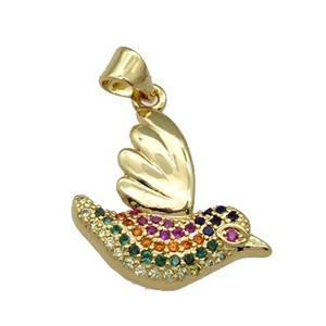 Copper Bird Pendant Pave Zircon Gold Plated, approx 19-20mm
