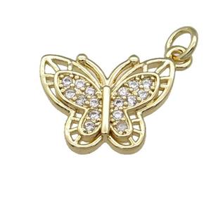 Copper Butterfly Pendant Pave Zircon Gold Plated, approx 13-18mm