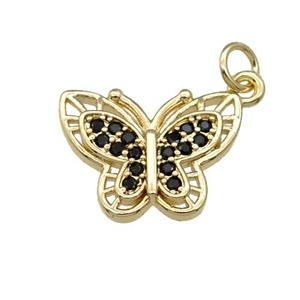 Copper Butterfly Pendant Pave Black Zircon Gold Plated, approx 13-18mm