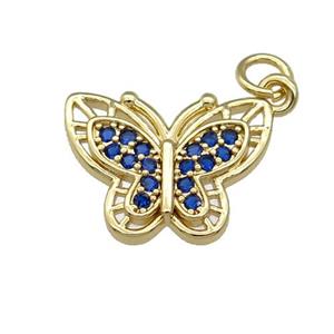 Copper Butterfly Pendant Pave Blue Zircon Gold Plated, approx 13-18mm