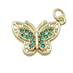 Copper Butterfly Pendant Pave Green Zircon Gold Plated, approx 13-18mm