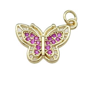 Copper Butterfly Pendant Pave Hotpink Zircon Gold Plated, approx 13-18mm