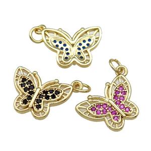 Copper Butterfly Pendant Pave Zircon Gold Plated Mixed, approx 13-18mm