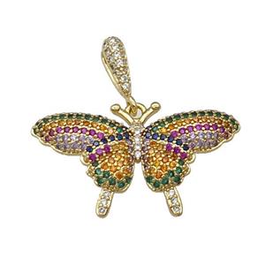 Copper Butterfly Pendant Pave Multi Zircon Gold Plated, approx 18-32mm, 10mm, 3mm hole