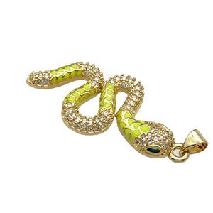 Copper Snake Charm Pendant Pave Zircon Yellow Enamel Gold Plated, approx 18-35mm