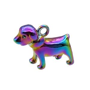 Copper Dog Charm Pendant Rainbow Electroplated, approx 13-16mm