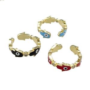 Copper Hamsahand Ring Enamel Evil Eye Gold Plated Mixed, approx 6.5mm, 18mm dia