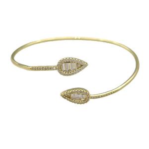 Copper Bangle Pave Zircon Teardrop Gold Plated, approx 8-14mm, 55-65mm