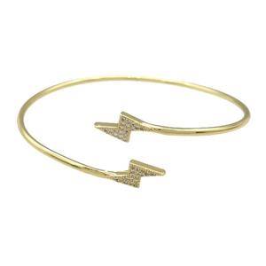 Copper Bangle Pave Zircon Lightning Gold Plated, approx 7-14mm, 55-65mm