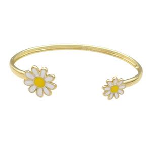 Copper Bangle White Daisy Enamel Flower Gold Plated, approx 12mm, 16mm, 45-60mm