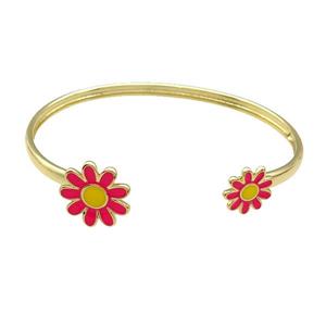 Copper Bangle Red Daisy Enamel Flower Gold Plated, approx 12mm, 16mm, 45-60mm