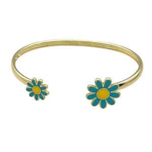 Copper Bangle Teal Daisy Enamel Flower Gold Plated, approx 12mm, 16mm, 45-60mm