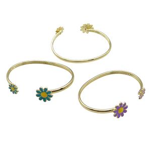 Copper Bangle Daisy Enamel Flower Gold Plated Mixed, approx 12mm, 16mm, 45-60mm