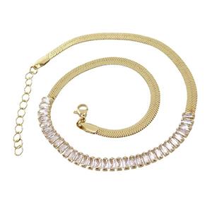 Copper FlatSnake Necklace Pave Zircon Gold Plated, approx 6mm, 33-38cm length