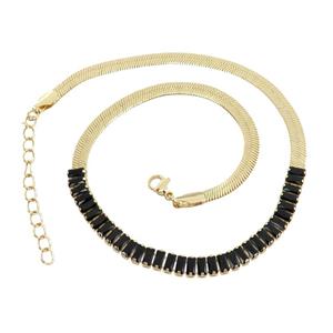 Copper FlatSnake Necklace Pave Black Zircon Gold Plated, approx 6mm, 33-38cm length
