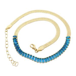 Copper FlatSnake Necklace Pave Blue Zircon Gold Plated, approx 6mm, 33-38cm length