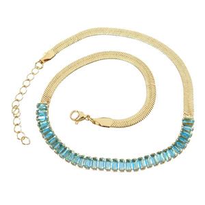 Copper FlatSnake Necklace Pave Aqua Zircon Gold Plated, approx 6mm, 33-38cm length