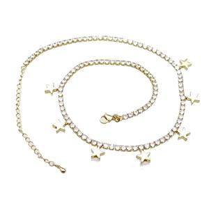 Copper Necklace Pave Zircon Star Gold Plated, approx 3mm, 8mm, 38-46cm length