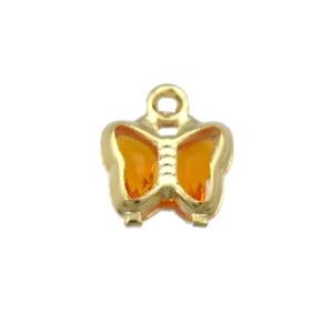 Copper Butterfly Pendant Pave Orange Crystal Gold Plated, approx 7mm