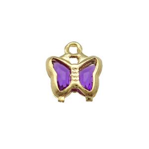 Copper Butterfly Pendant Pave Purple Crystal Gold Plated, approx 7mm