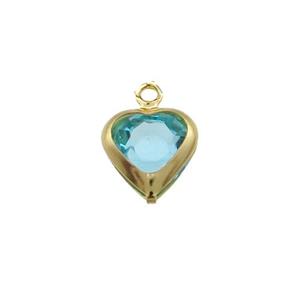 Copper Heart Pendant Pave Aqua Crystal Gold Plated, approx 7.5mm