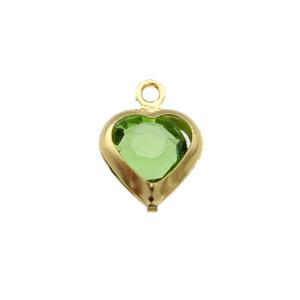 Copper Heart Pendant Pave Green Crystal Gold Plated, approx 7.5mm