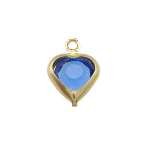 Copper Heart Pendant Pave Blue Crystal Gold Plated, approx 7.5mm
