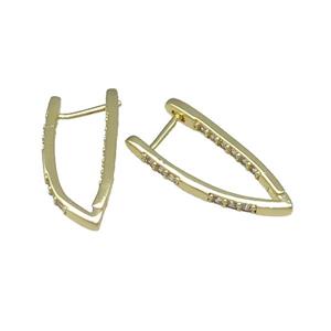 Copper Latchback Earring Pave Zircon Gold Plated, approx 13.5-30mm