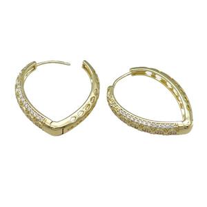 Copper Latchback Earring Pave Zircon Gold Plated, approx 27-35mm
