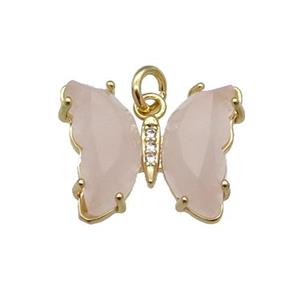 Pink Rose Quartz Butterfly Pendant Gold Plated, approx 15-19mm