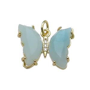 Blue Amazonite Butterfly Pendant Gold Plated, approx 15-19mm