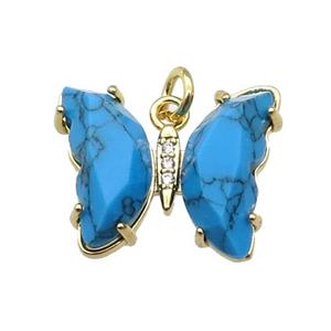 Blue Dye Turquoise Butterfly Pendant Gold Plated, approx 15-19mm