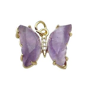 Purple Amethyst Butterfly Pendant Gold Plated, approx 15-19mm