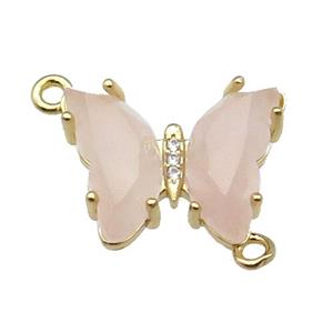 Pink Rose Quartz Butterfly Connector Gold Plated, approx 15-19mm