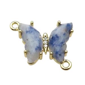 Blue Dalmatian Jasper Butterfly Connector Gold Plated, approx 15-19mm