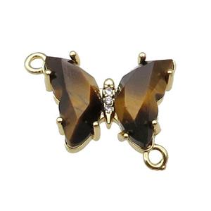 Natural Tiger Eye Butterfly Connector Gold Plated, approx 15-19mm