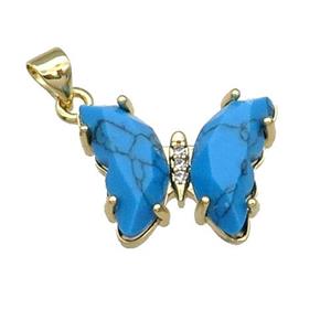 Blue Turquoise Butterfly Pendant Dye Gold Plated, approx 15-19mm