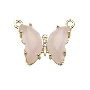 Pink Rose Quartz Butterfly Pendant With 2loops Gold Plated, approx 15-19mm