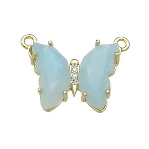 Blue Amazonite Butterfly Pendant With 2loops Gold Plated, approx 15-19mm