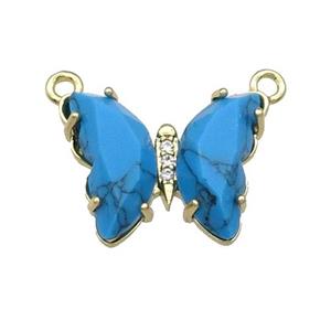 Blue Turquoise Butterfly Pendant With 2loops Dye Gold Plated, approx 15-19mm